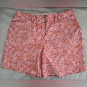 Lands End Chino Shorts Sz 8 7" Inseam Pink Yellow White Euc